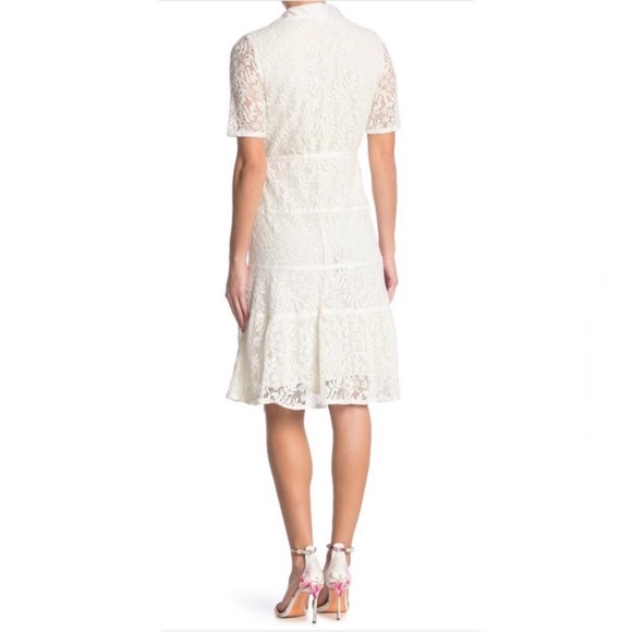 Nanette Lepore Lace Short Sleeve Button Zipper Closure off White Shirt Dress 6 - Picture 10 of 15